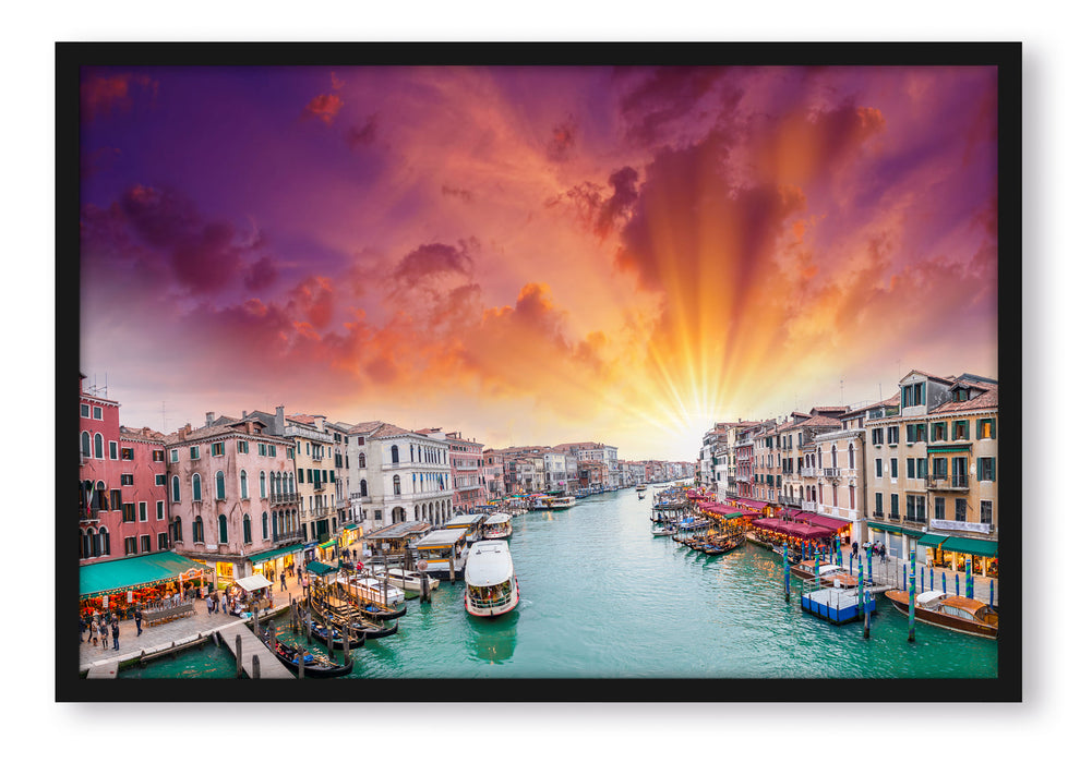 Pixxprint Venedig Fluss Häuser, Poster mit Bilderrahmen