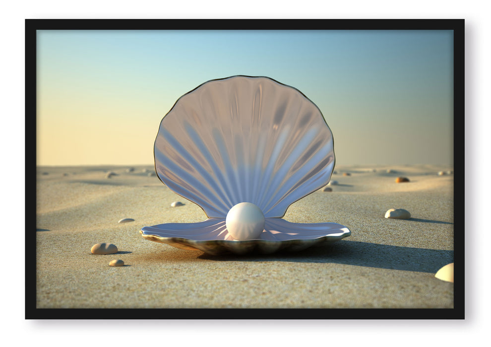 Pixxprint Perlenmuschel am Strand, Poster mit Bilderrahmen