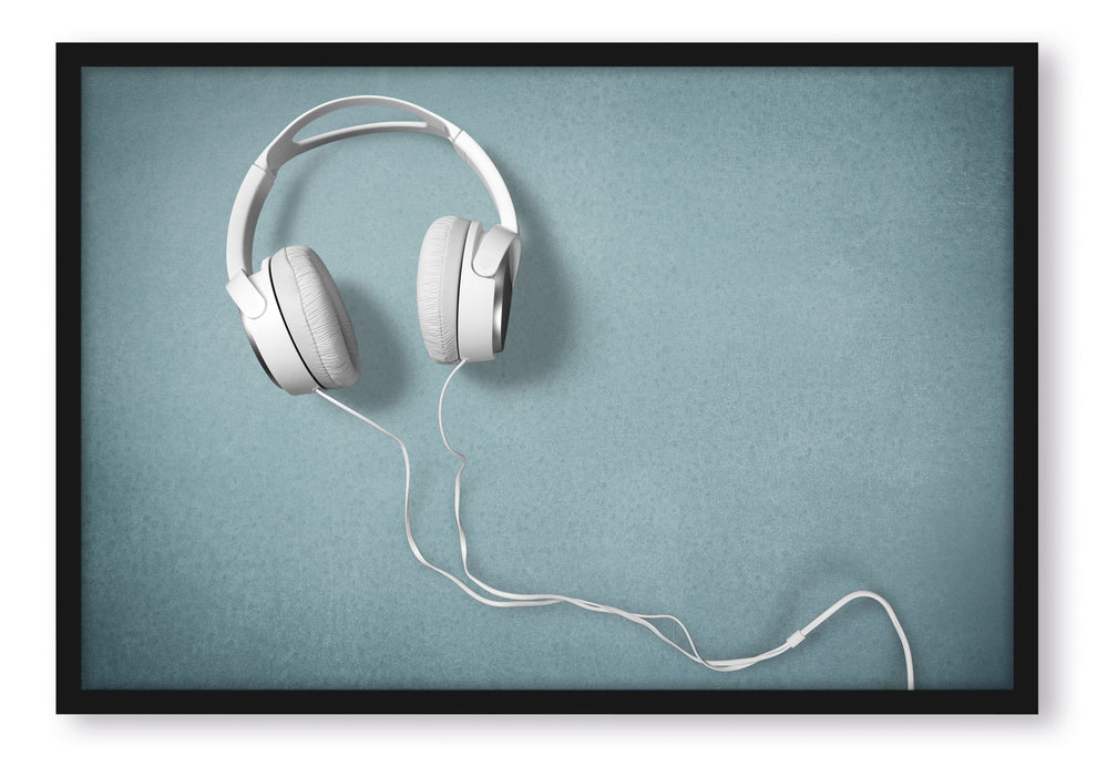 Pixxprint Weiße Kopfhörer, Poster mit Bilderrahmen