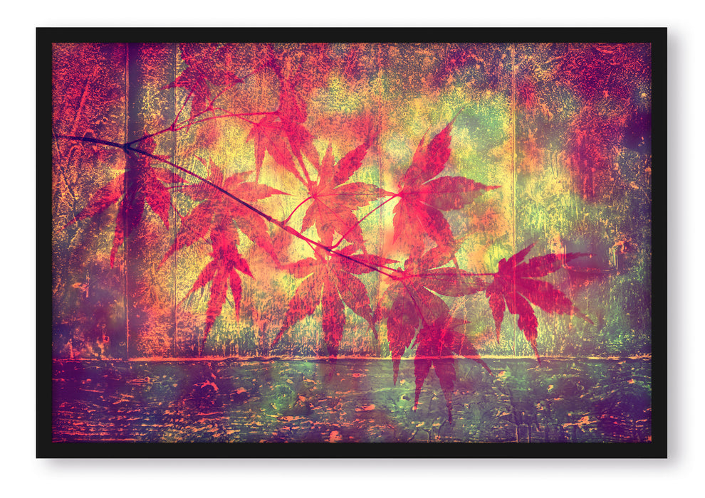 Pixxprint Ast mit pinken Blättern, Poster mit Bilderrahmen