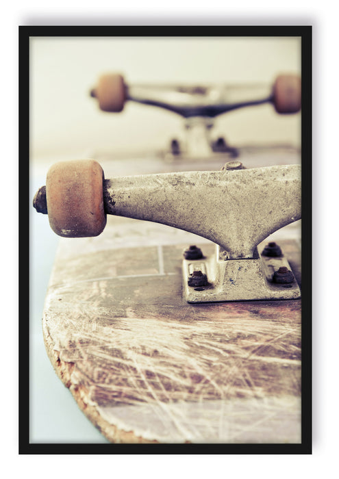 Pixxprint Skateboard schwarz weiß, Poster mit Bilderrahmen