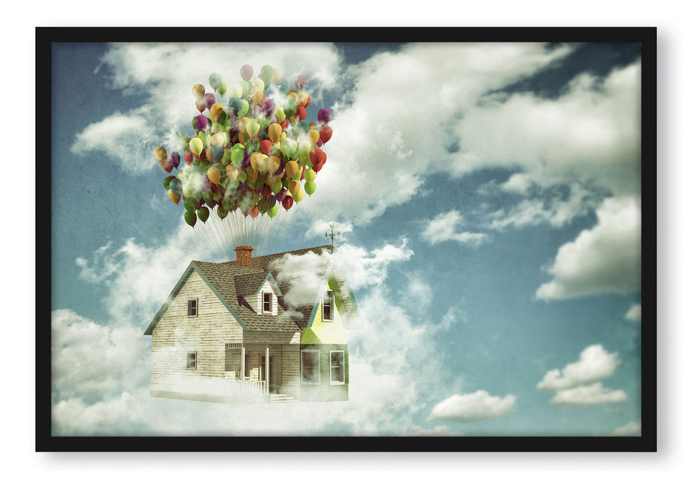 Pixxprint Haus mit Bollons, Poster mit Bilderrahmen