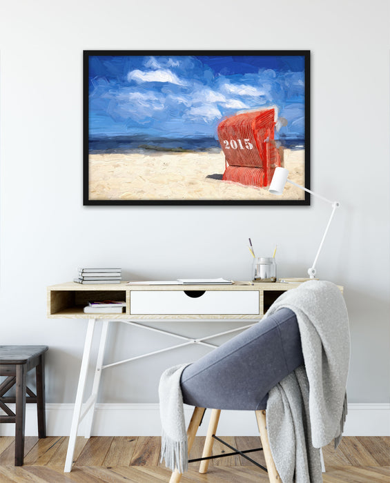 Strandkorb an der Nordsee, Poster mit Bilderrahmen