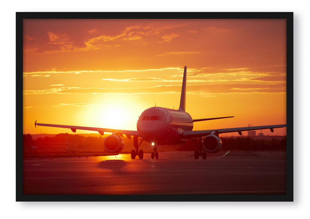 Pixxprint Flugzeug im Sonnenuntergang, Poster mit Bilderrahmen