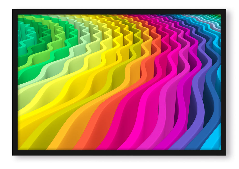 Pixxprint buntes Wellenmuster, Poster mit Bilderrahmen
