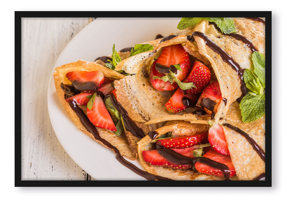 Pixxprint Crêpes mit Erdbeeren, Poster mit Bilderrahmen