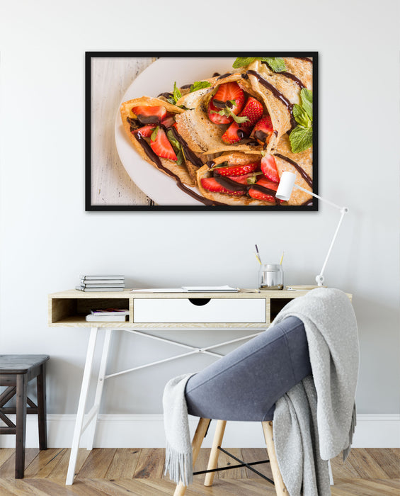 Crêpes mit Erdbeeren, Poster mit Bilderrahmen