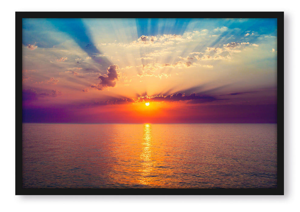 Pixxprint Meer im Sonnenaufgang, Poster mit Bilderrahmen