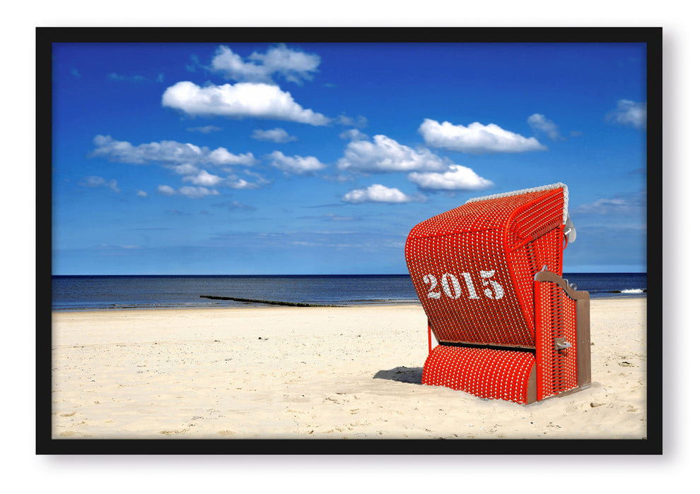 Pixxprint Strandkorb an der Nordsee, Poster mit Bilderrahmen