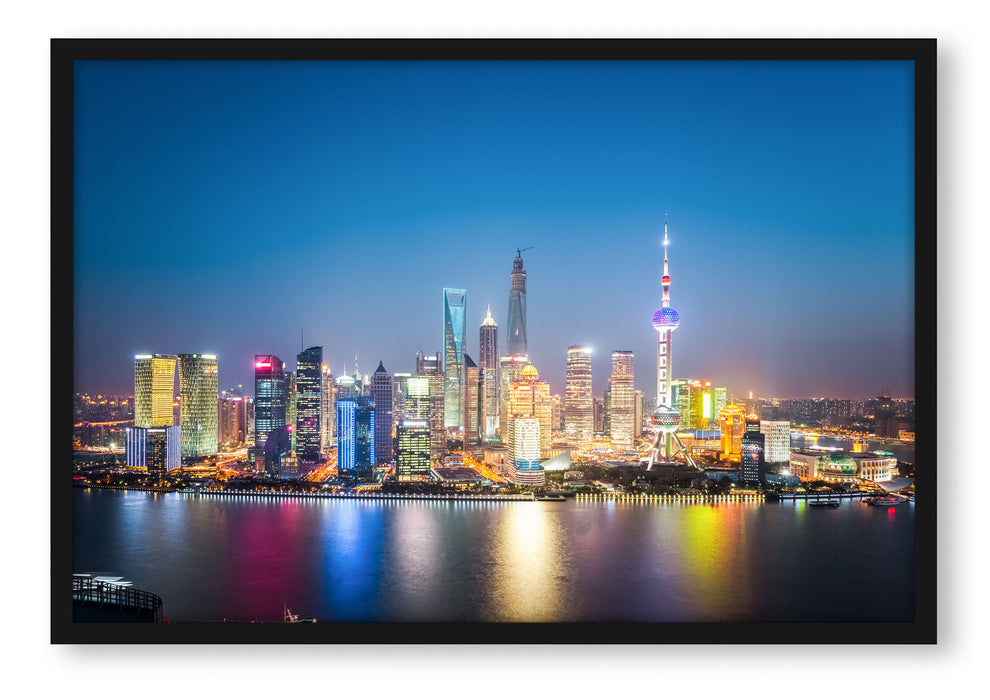 Pixxprint Shanghai Skyline, Poster mit Bilderrahmen
