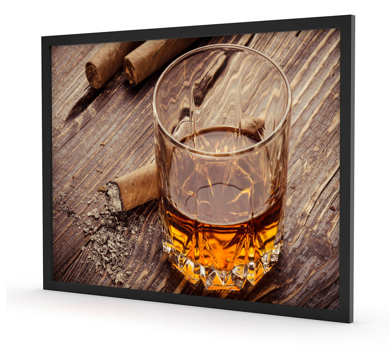 Whisky mit Zigarre, Poster mit Bilderrahmen