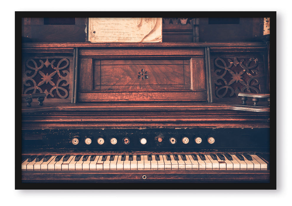 altes Klavier schwarz-Weiß, Poster mit Bilderrahmen