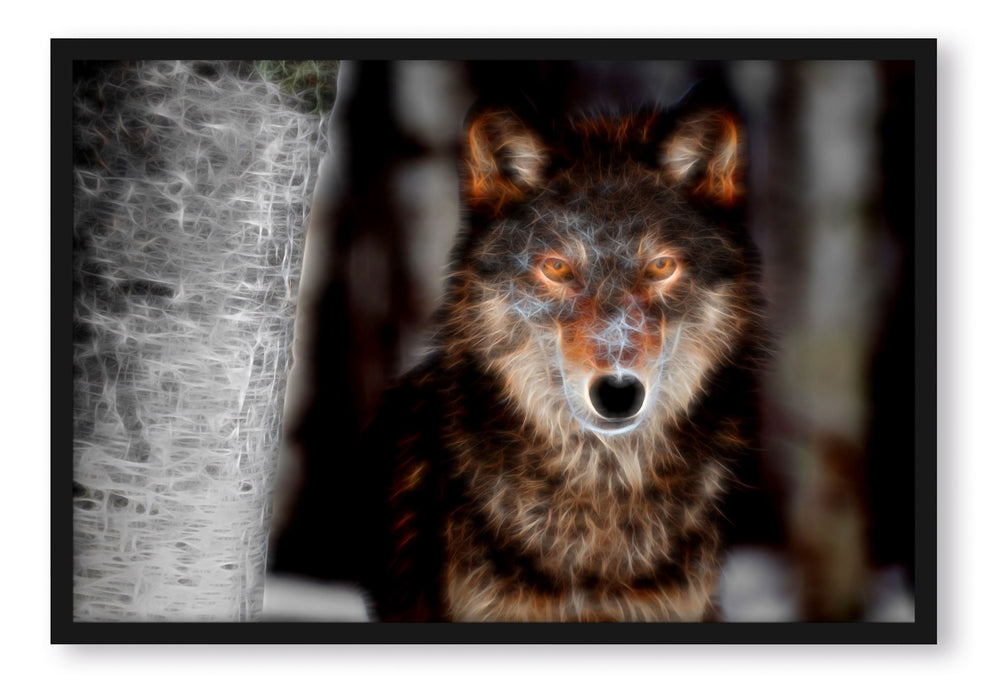 wunderschöner wachsamer Wolf, Poster mit Bilderrahmen