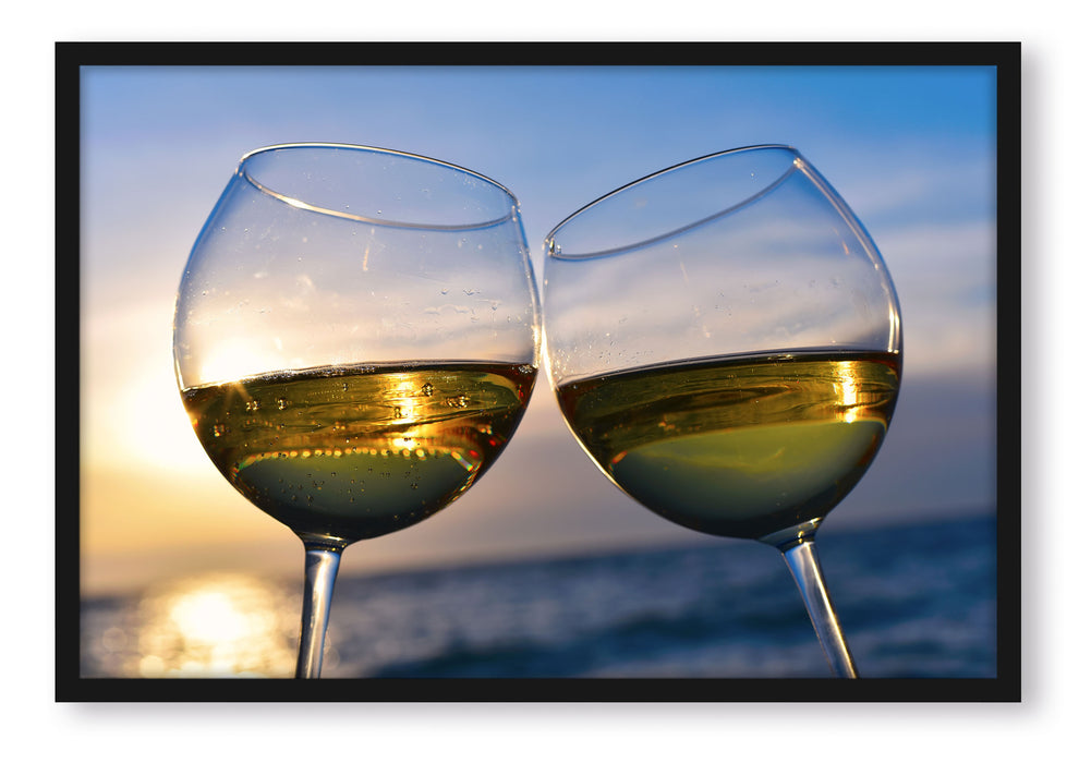 Pixxprint Weingläser Meer, Poster mit Bilderrahmen