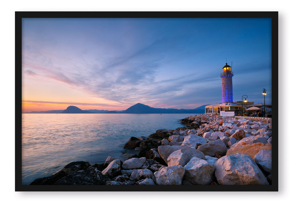 Pixxprint Leuchtturm bei Ebbe, Poster mit Bilderrahmen