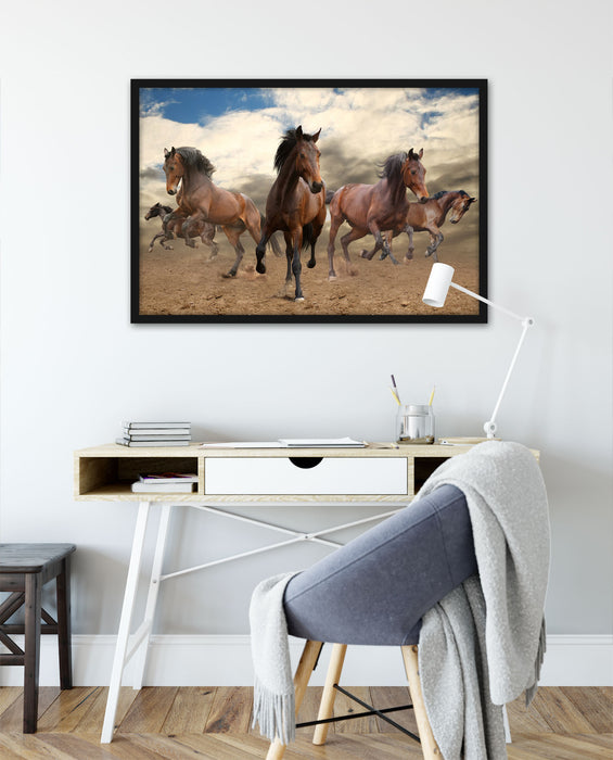 Western Pferde Cowboy, Poster mit Bilderrahmen
