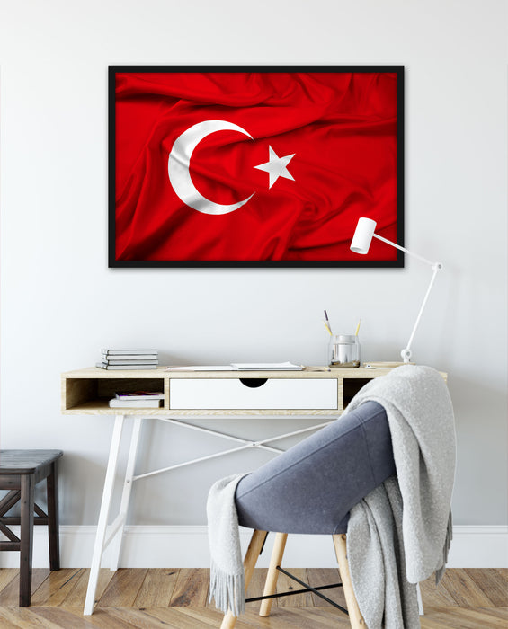 Turkey flag Türkei Flagge, Poster mit Bilderrahmen