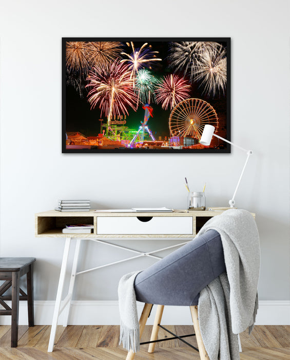 Silvester Riesenrad Feuerwerk, Poster mit Bilderrahmen