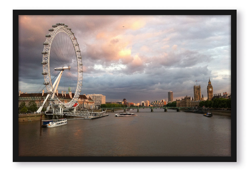 Pixxprint Riesenrad London Eye, Poster mit Bilderrahmen