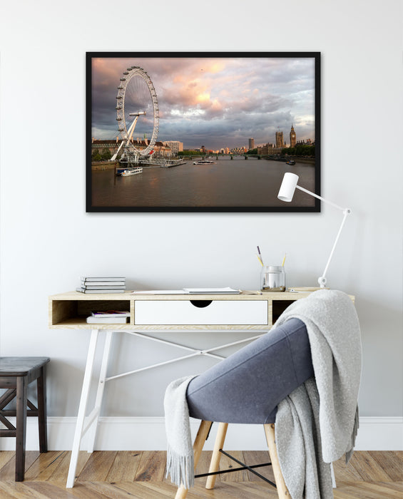Riesenrad London Eye, Poster mit Bilderrahmen