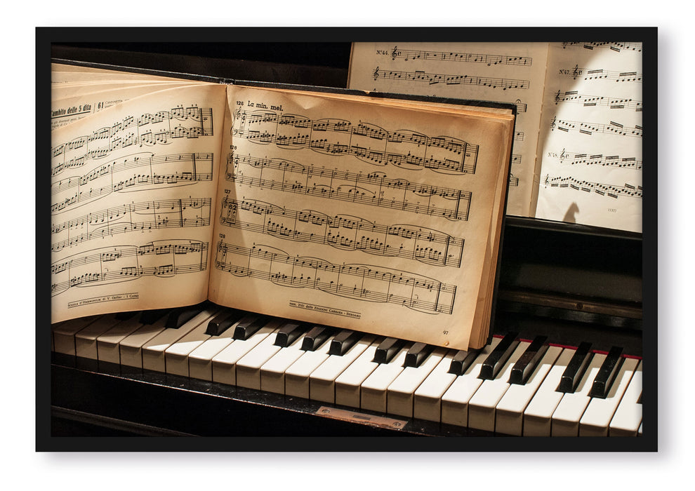 Pixxprint Klavier Noten Piano, Poster mit Bilderrahmen