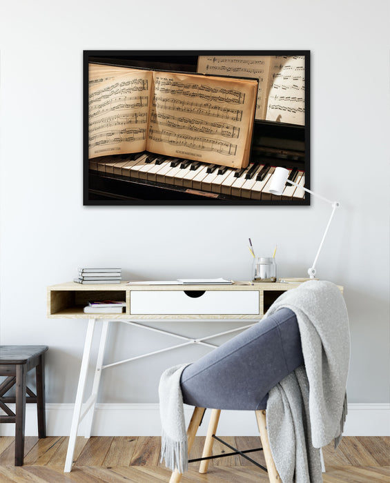 Klavier Noten Piano, Poster mit Bilderrahmen