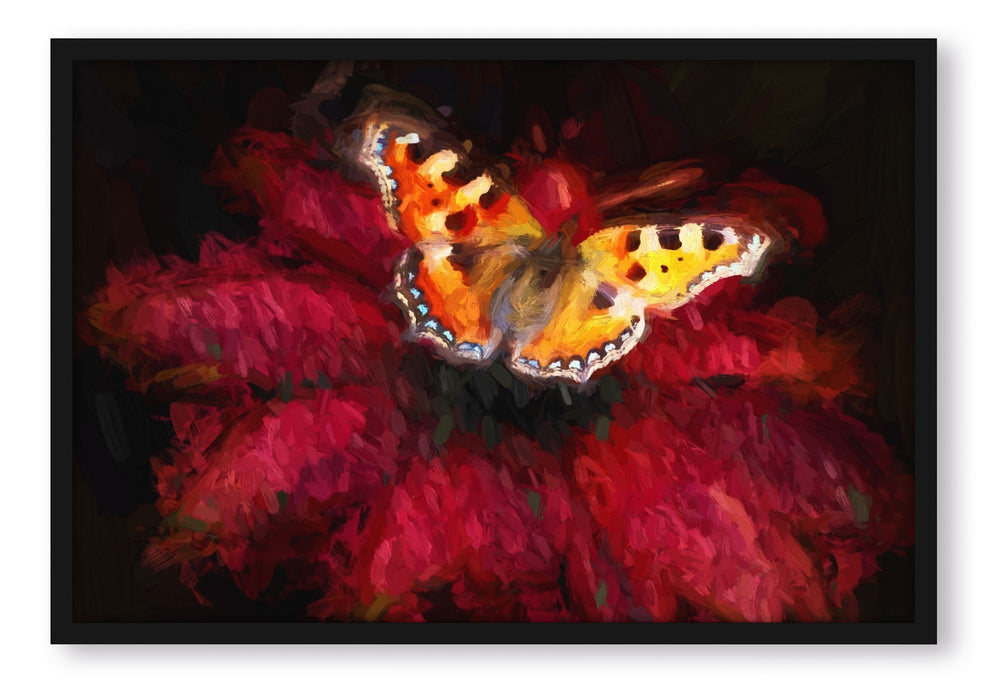 Schmetterling auf Blüte, Poster mit Bilderrahmen