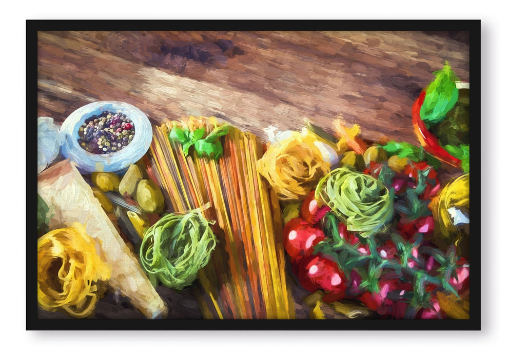 Pixxprint Pasta mit frischen Gewürzen, Poster mit Bilderrahmen