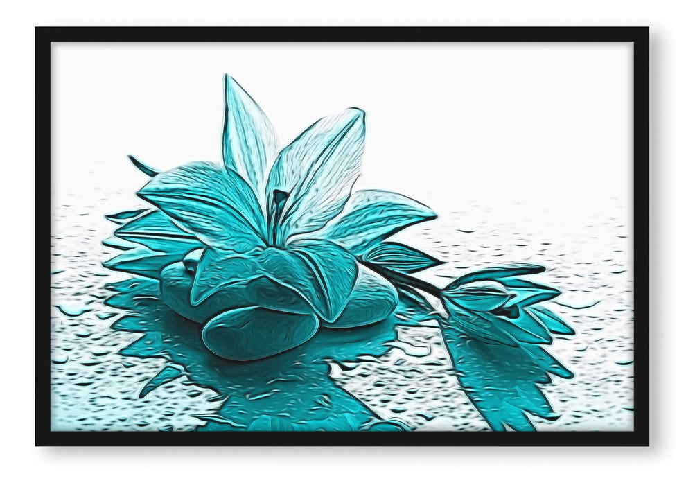 Pixxprint Blüte auf Zensteinen, Poster mit Bilderrahmen
