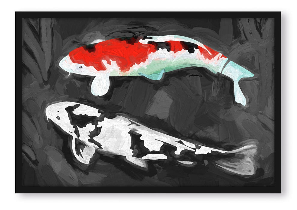 Pixxprint Gezeichnete Koi Karpfen, Poster mit Bilderrahmen