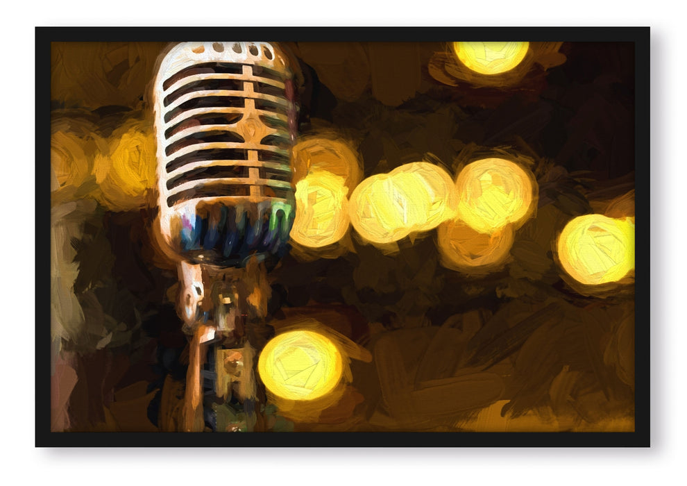 Pixxprint Mikrofon Rockabilly Retro, Poster mit Bilderrahmen