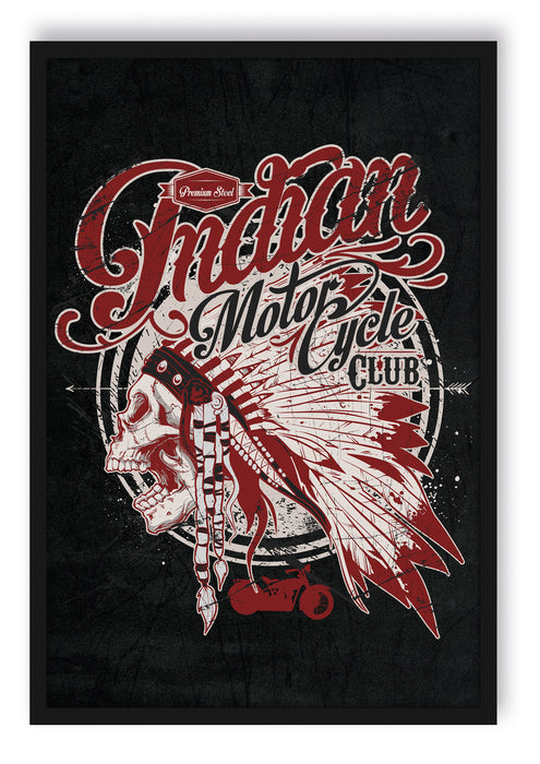 Indian motorcycle-Club black, Poster mit Bilderrahmen