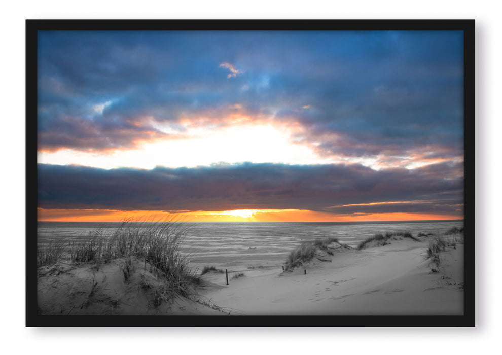 Nordseeküste bei Sonnenaufgang, Poster mit Bilderrahmen