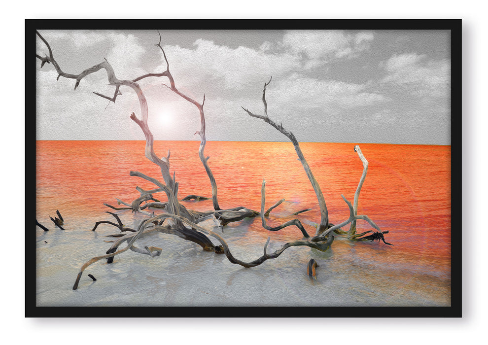 Pixxprint Treibgut am Meer, Poster mit Bilderrahmen