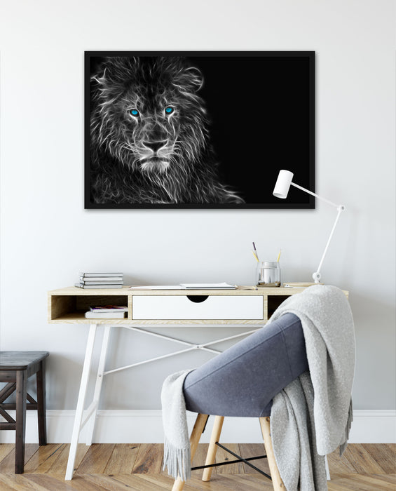Dark Abstrakter Löwe, Poster mit Bilderrahmen