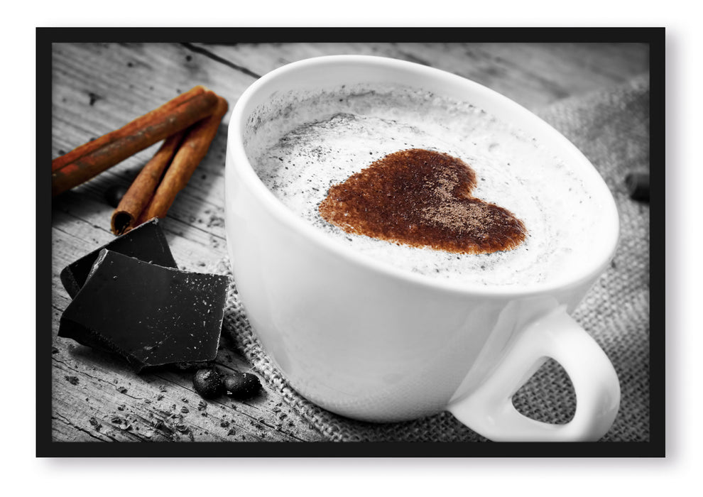Pixxprint schönes Kaffeesahneherz, Poster mit Bilderrahmen