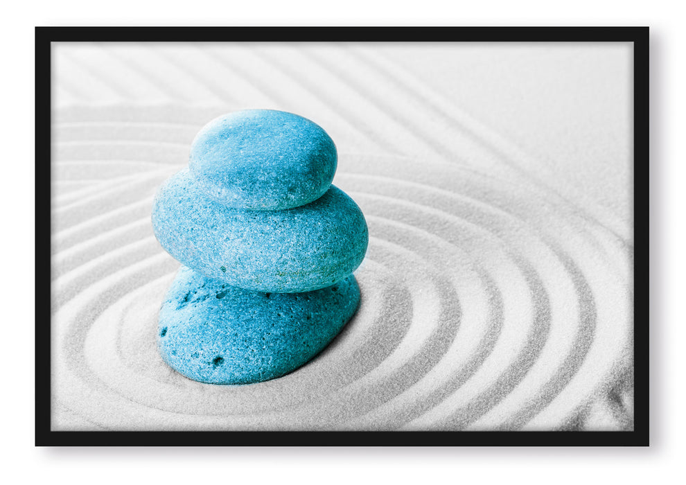 Pixxprint Steine im Sand, Poster mit Bilderrahmen