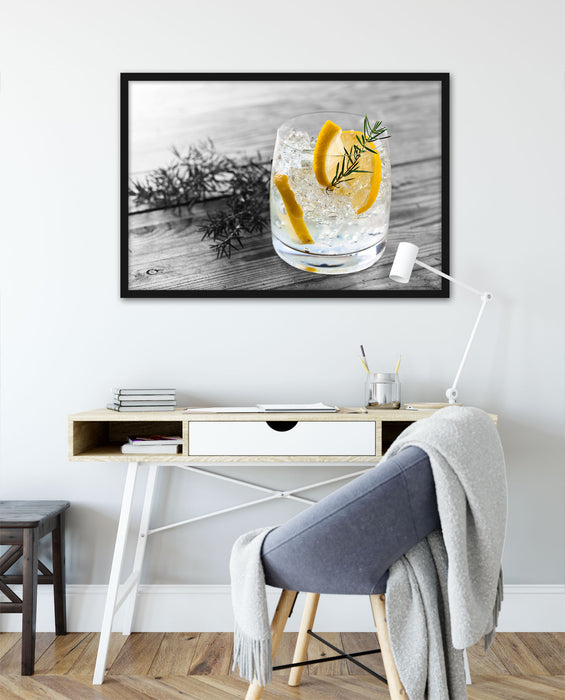Drink mit Zitrone und Rosmarin, Poster mit Bilderrahmen
