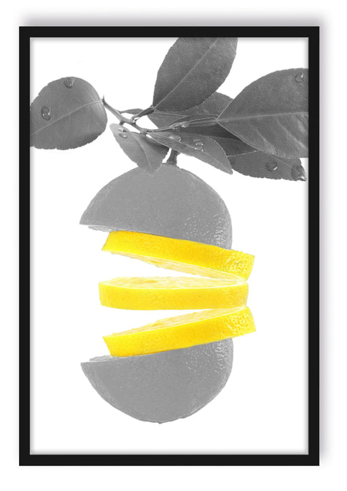 Frische aufgeschnittene Zitrone, Poster mit Bilderrahmen