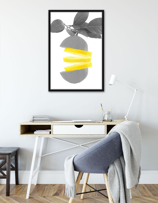Frische aufgeschnittene Zitrone, Poster mit Bilderrahmen