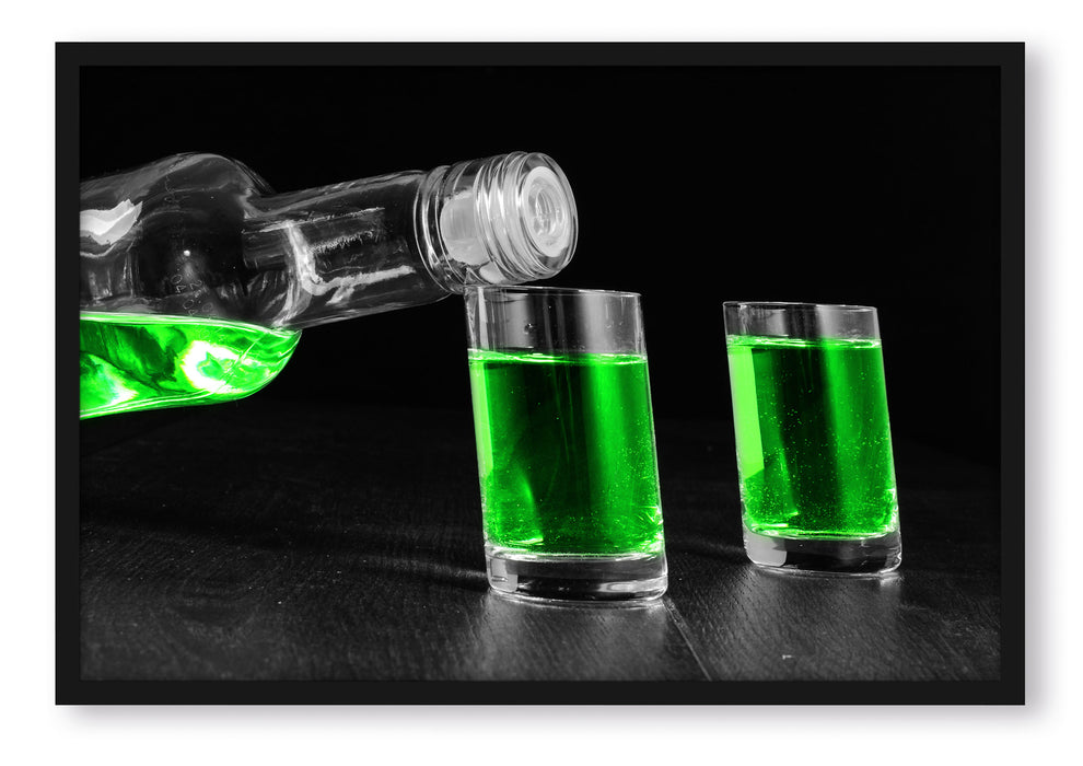 Pixxprint Dark Grüner Absinth, Poster mit Bilderrahmen