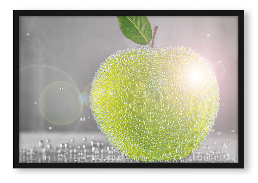Pixxprint Apfel mit Wasserperlen, Poster mit Bilderrahmen