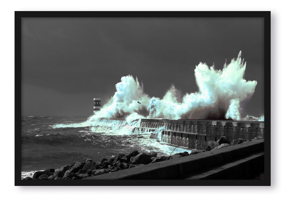 Pixxprint unruhiges Meer und hohe Wellen, Poster mit Bilderrahmen