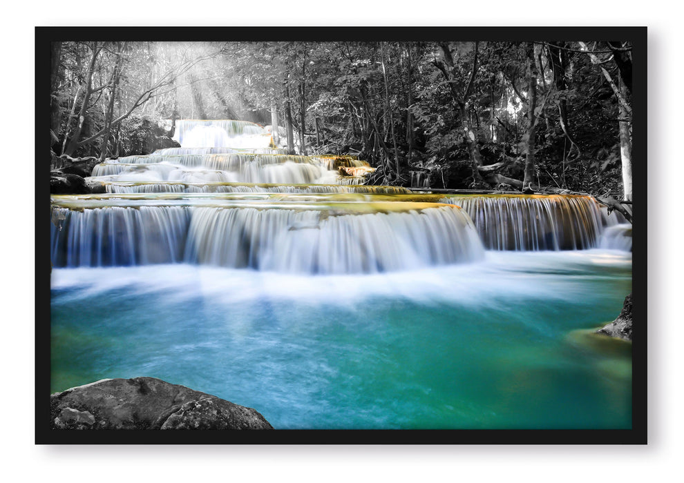 Pixxprint Wilder Bach im Urwald, Poster mit Bilderrahmen