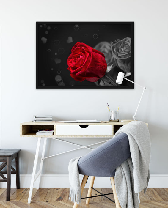 rote Rosen zum Valentinstag, Poster mit Bilderrahmen