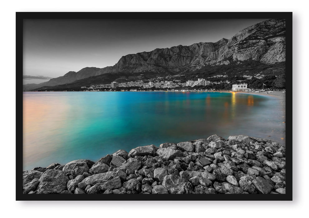 Pixxprint Strand in Makarska Kroatien, Poster mit Bilderrahmen