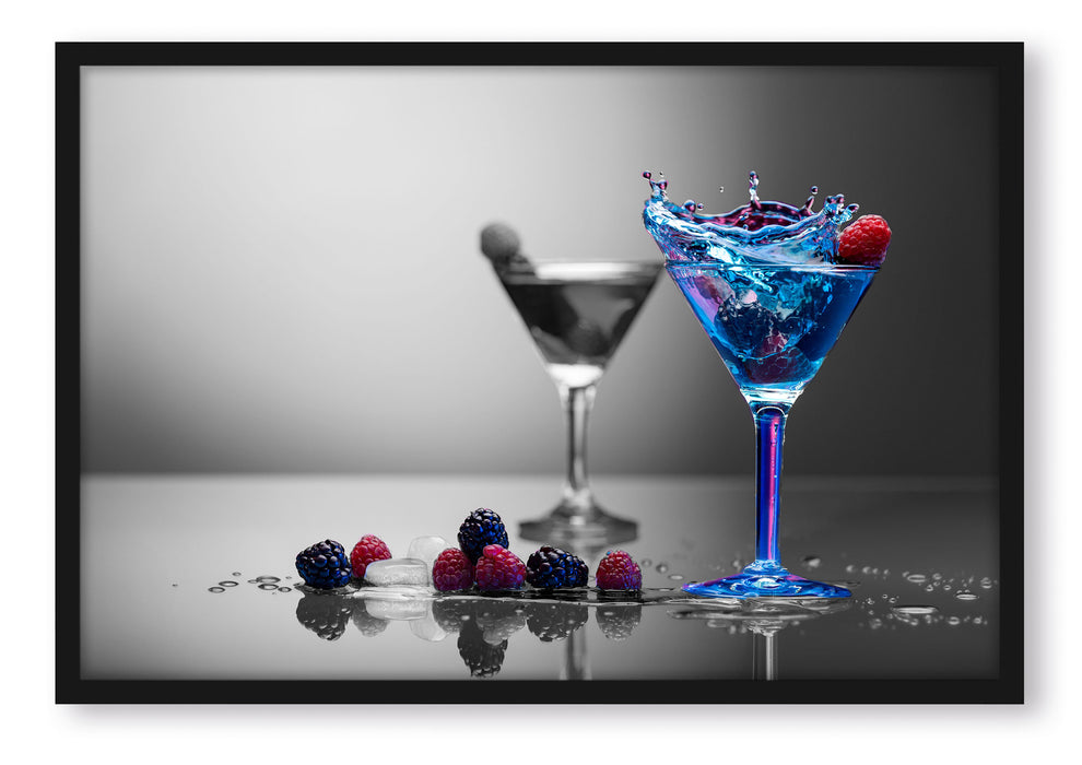 Pixxprint Blauer leckerer Cocktail, Poster mit Bilderrahmen