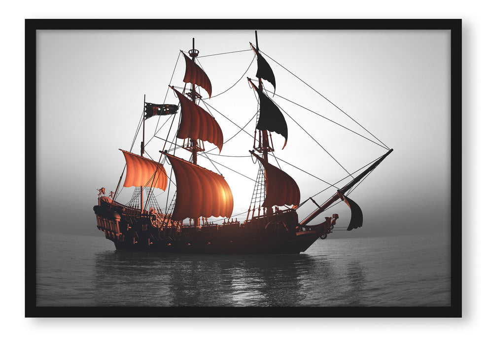 Pixxprint Gewaltiges Segelschiff, Poster mit Bilderrahmen