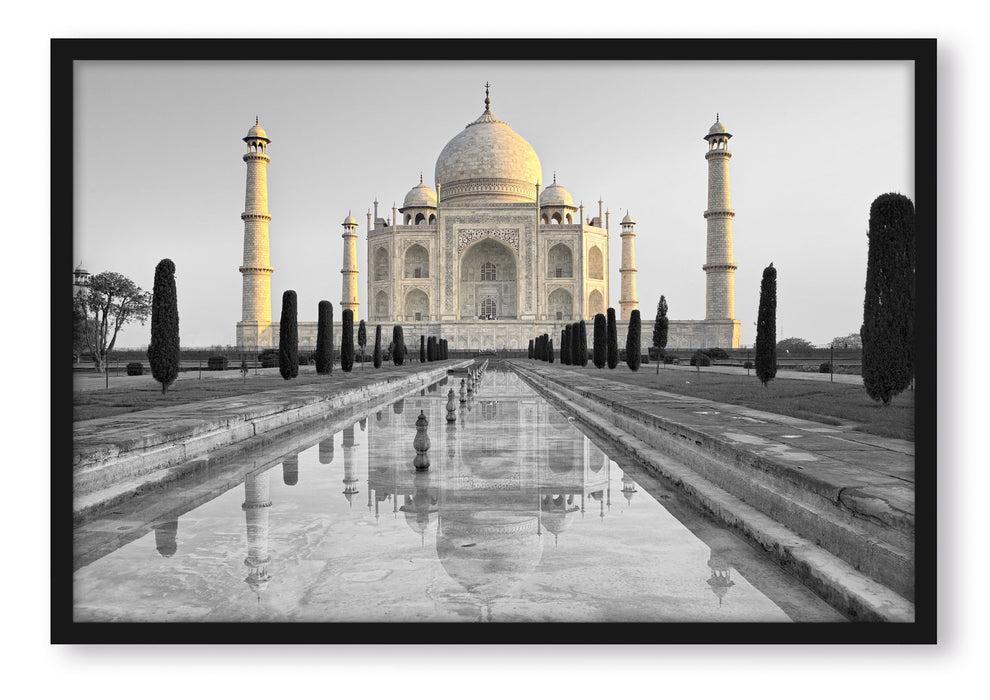 Pixxprint Taj Mahal in ruhiger Umgebung, Poster mit Bilderrahmen