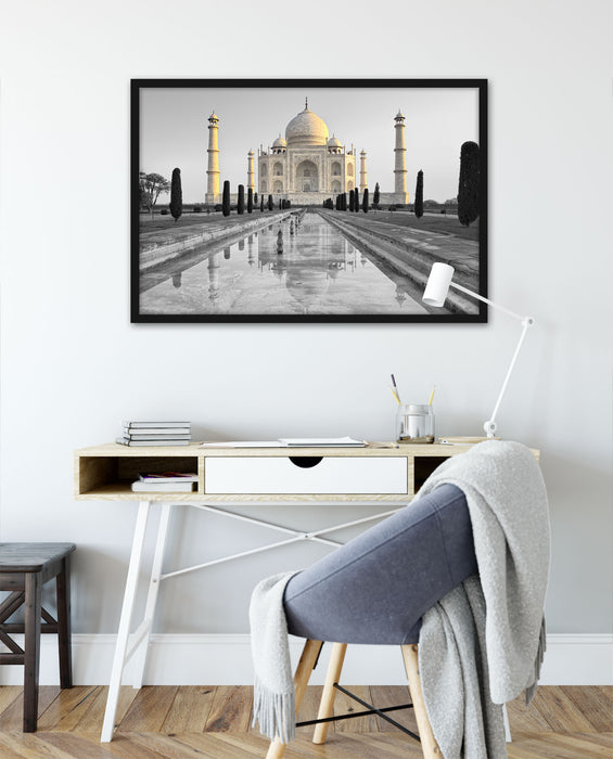 Taj Mahal in ruhiger Umgebung, Poster mit Bilderrahmen